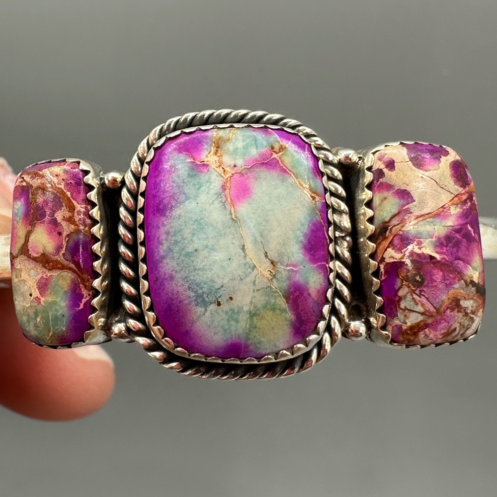 Purple Sea Sediment Jasper Sterling Silver 925 Cuff Bracelet Handmade Beautiful